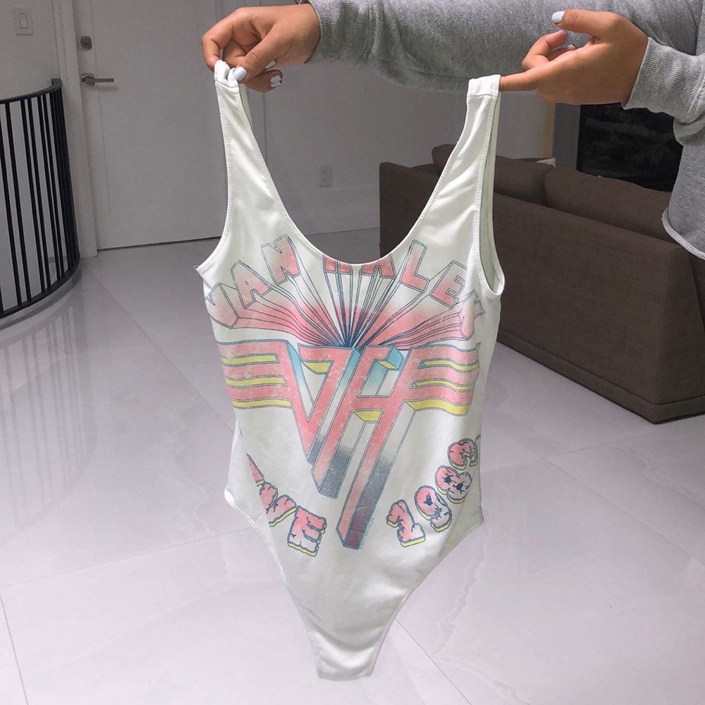 Forever 21, band logo, low cut back, bathing suit